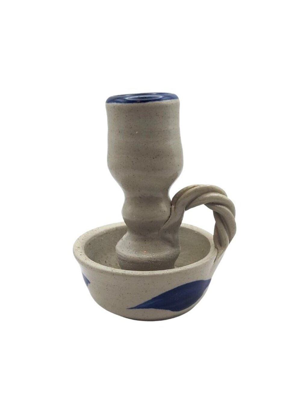 Williamsburg Pottery Candle Holder Handmade Salt Glazed Taper Twisted Handle USA